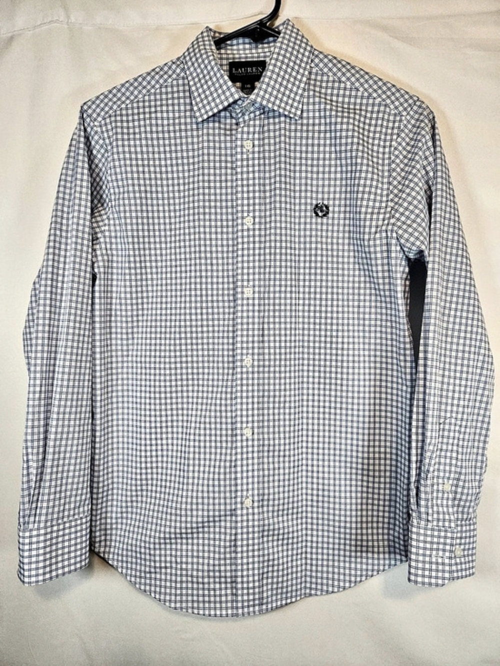 Lauren Ralph Lauren Plaid Button Down in White & Blue Size 16 Like New